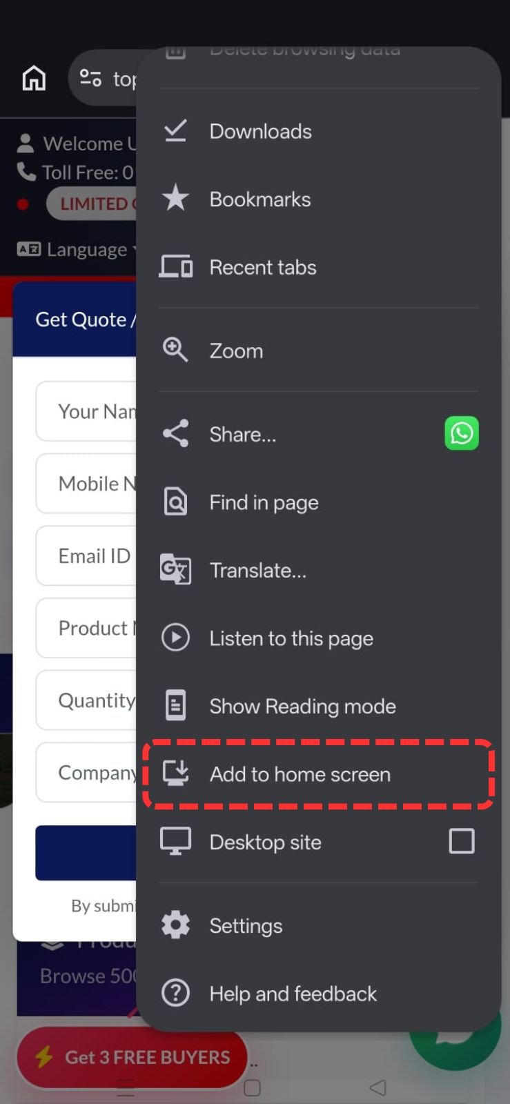 Step 2 - Add to Home Screen
