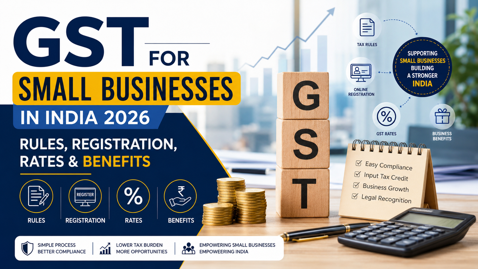 GST for Small Businesses in India 2026: Rules, Registration, Rates & Benefits