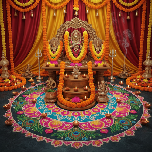 Durga-themed backdrops & printed flex banners (mandal-scale)