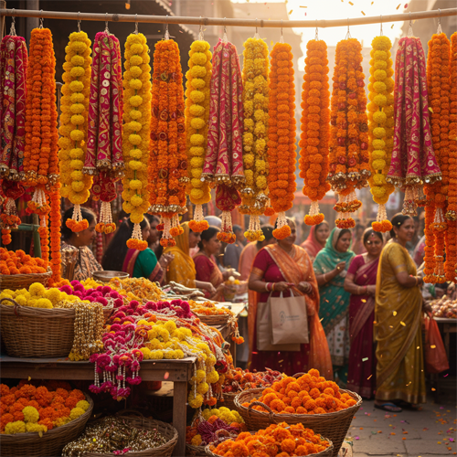 Toran / bandhanwar (fabric or artificial marigold strings) â€” bulk strands